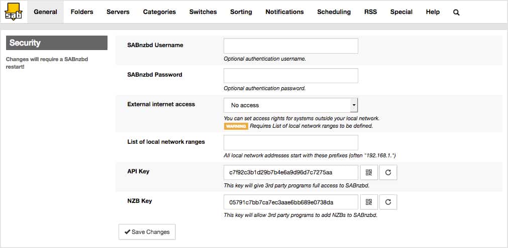 configure sabnzbd